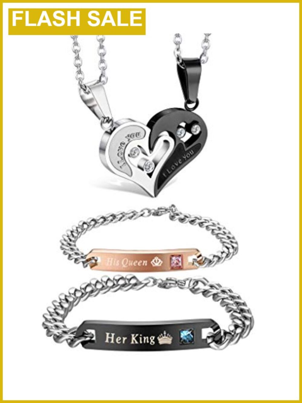 Couples Jewelry Set Matching Necklace Bracelet Stainless Steel Titanium
